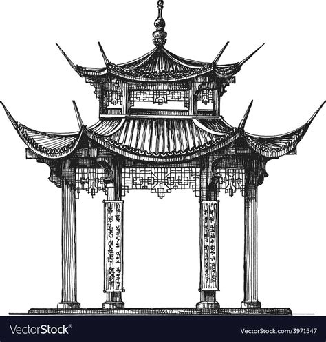 Sketch Architecture Of Japan On A White Background Vector