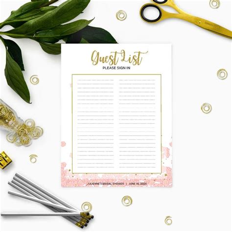 Via my wedding reception ideas. Printable Guest List Sign In-Pink and Gold Bridal Shower ...