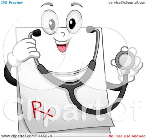 Cartoon Of A Happy Prescription Mascot With A Stethoscope Royalty
