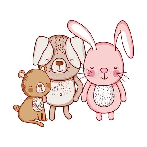 Cute Animals Bear Rabbit And Dog Cartoon Isolated Icon Design Stock
