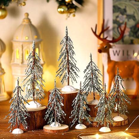 Amazon Com Uiifan 8 Pcs Christmas Village Trees Xmas Faux Artificial