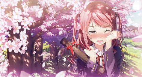 วอลเปเปอร์ 3500x1898 Px แดง ดอกซากุระ Cute Anime Girl Crying คันธนูผม คาโตคุ Kurumi