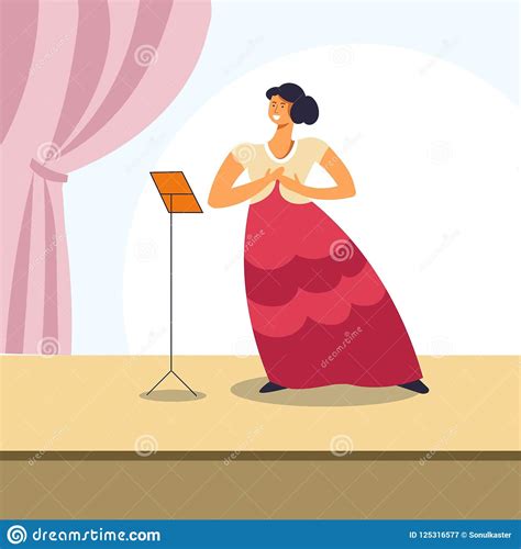 Woman Singing On Opera Stage Or Classical Concert Stock Vector