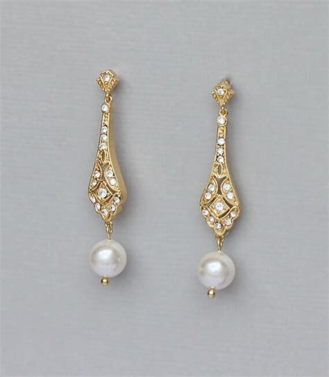 Gold Chandelier Earrings Gold Bridal Earrings Pearl Drop Etsy