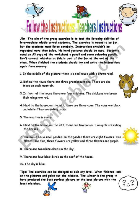 Follow The Instructions A Drawing Activity And Lesson Plan Esl
