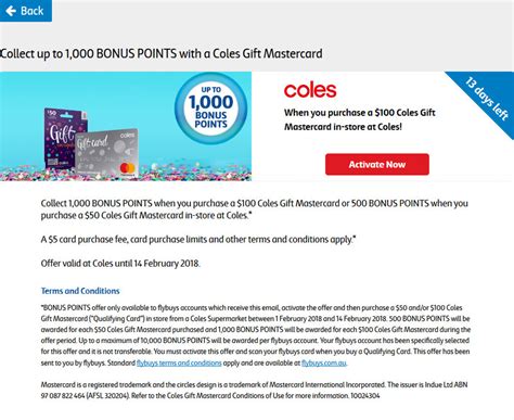 If you purchased a mastercard gift card from giftcards.com, activate your gift card by using our activate page. Coles - Flybuys - 1,000 BONUS POINTS When You Purchase a ...