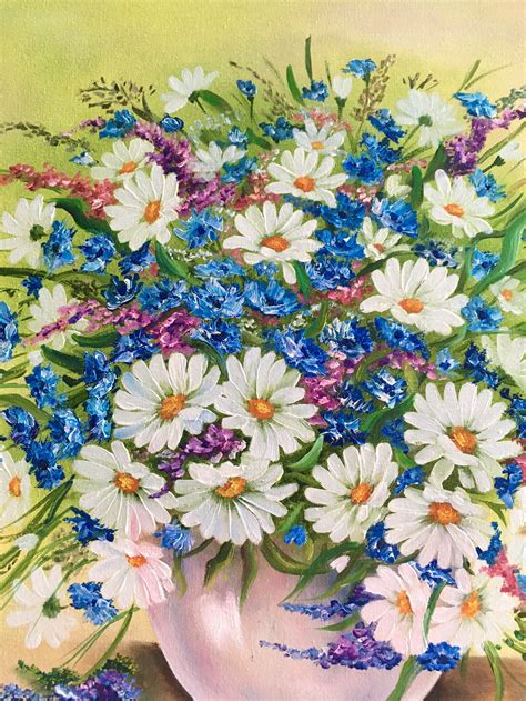 Daisy Cornflowers Original Painting Flowers Oil Painting On Etsy