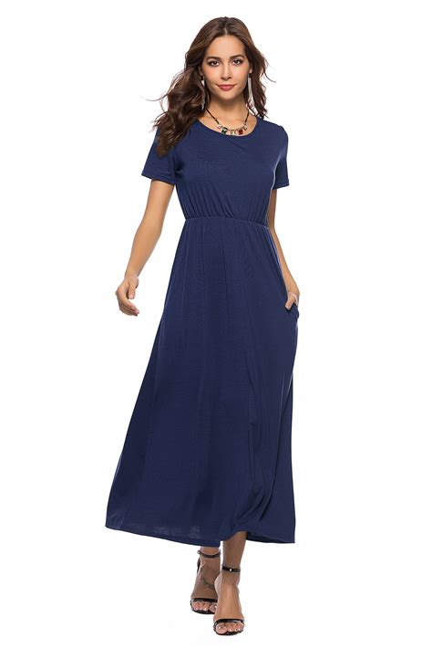 Solid Short Sleeve Maxi Dress Maxi Dress Cotton Dresses Maxi Dress