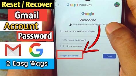 How To Reset Or Recover Gmail Account Password If Forgotten Youtube
