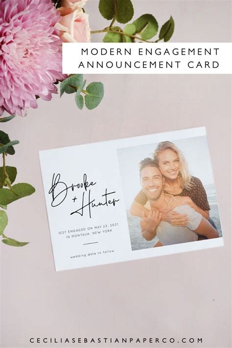 Photo Engagement Announcement Card Template Minimalist Etsy In 2021