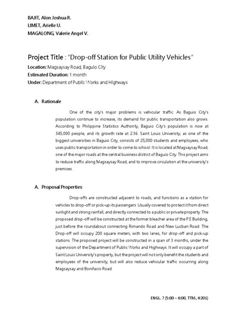 Project Proposal Example Pdf Highway Traffic