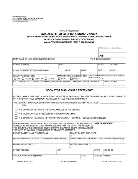 Vehicle Bill Of Sale Form Colorado Printable Fill Onl