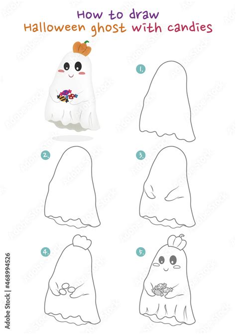How To Draw Halloween Ghost With Candies Vector Illustration Draw A