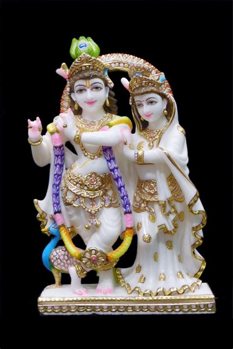 White Painted Marble Radha Krishna Statue For Worship Size 2 Feet At