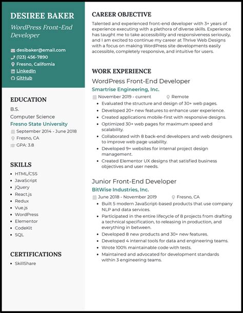 12 Real Front End Developer Resume Examples That Worked In 2024