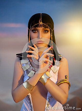 Portrait Of Egypt Style Woman Sexy Girl Goddess Queen Cleopatra Stand