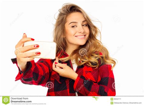 Portrait Of A Beautiful Young Woman Making Selfie On Smart Phone Stock Image Image Of Making