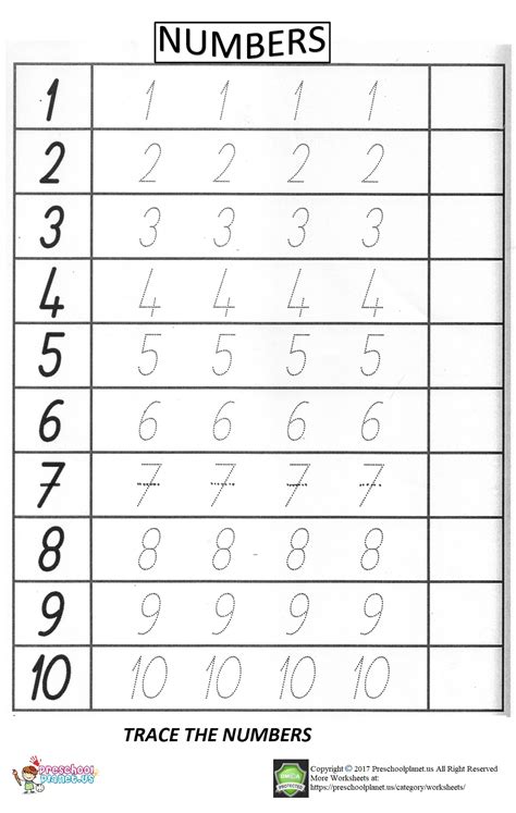 Number Trace Sheet