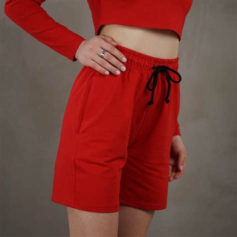 Red Women Shorts Cotton Board Shorts Ladies Casual Shorts Etsy