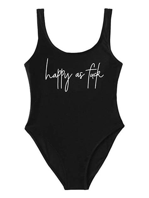 Soly Hux Womens Sexy Bathing Suit Slogan Letter Print Swimwear Low Back One Piece Swimsuit