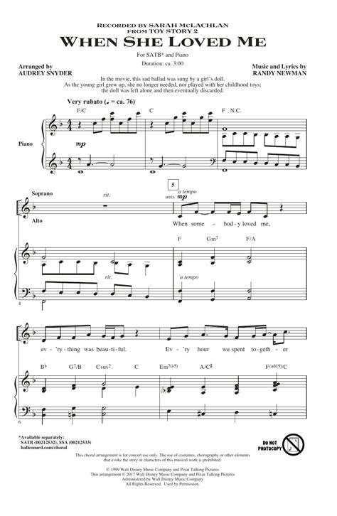 When She Loved Me From Toy Story 2 Arr Audrey Snyder Sheet Music