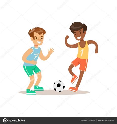 Niños Jugando Al Fútbol Kid Practicando Diferentes Deportes Y