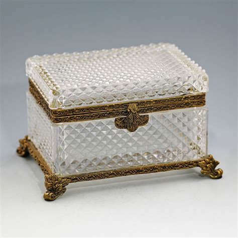 Vintage Clear Crystal Glass Hinged Lid Trinket Box Jewelry Casket