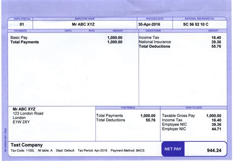 Standard Payslip With Address Slpa5