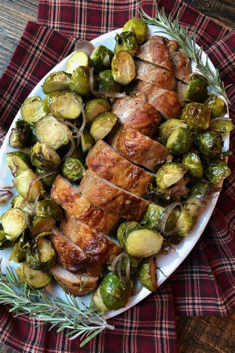 This classic roast pork recipe with lots of delicious crackling is great for sunday lunch with the sage and sausage meat are stuffed inside a pork loin to create a moist, flavoursome sunday lunch main for a use up leftover christmas cranberry sauce in this quick pork braise, lovely with a dollop of mash. Sheet Pan Pork Tenderloin with Maple Rosemary Brussels Sprouts - Recipe Girl®