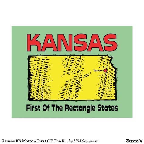 Kansas Ks Motto First Of The Rectangle States Postcard Postcard