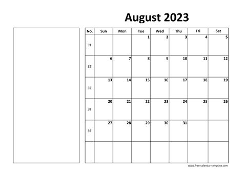 August 2023 Free Calendar Tempplate Free Calendar