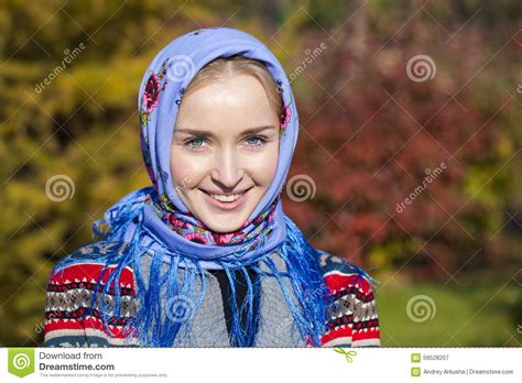 beauty woman in the national patterned scarf stock image image of park casual 58528207