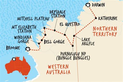 15 Day Adventure Tour Broome To Darwin Map