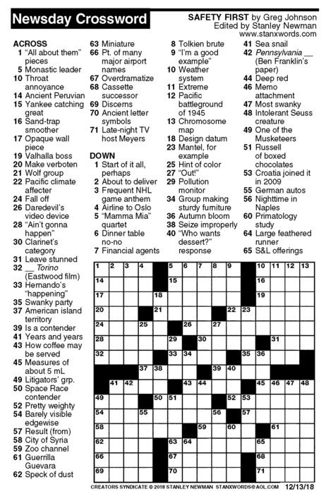 Newsday crossword september 13 2020 answers. Newsday Crossword Puzzle for Dec 13, 2018, by Stanley ...