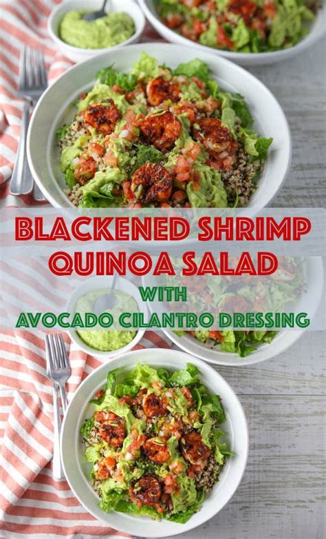 Blackened Shrimp Quinoa Salad With Avocado Cilantro Dressing Tastefulventure