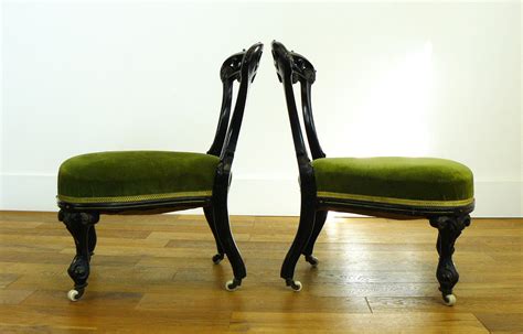 Decorative Pair Of Victorian Ebonised Salon Chairs C1870