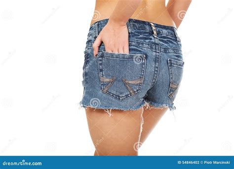 Shirtless Woman In Jeans Shorts Stock Photo Image Of Isolated Hands