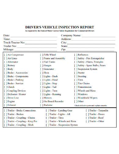 Free Driver S Vehicle Inspection Report Samples Daily Truck Training School