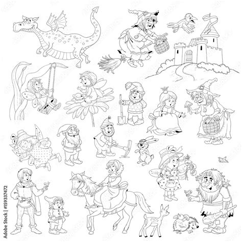 Big Collection Of Fairy Tale Characters Fairy Tale Coloring Book Coloring Page Cute And