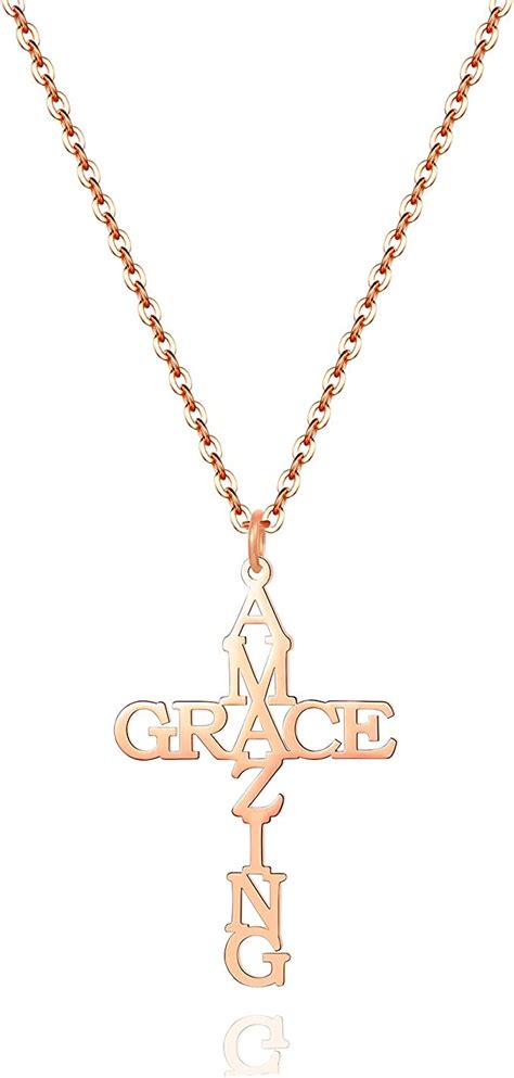 Amazing Grace Cross Necklace 18k Gold Plated Religious Faith Christian