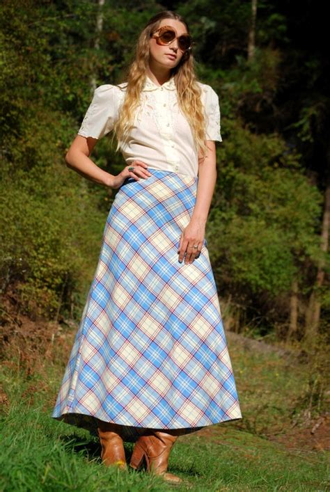 70s Plaid Maxi Skirt Long A Line High Waisted Wool Skirt Boho Etsy