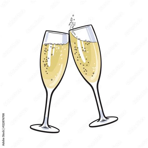 Vecteur Stock Pair Of Champagne Glasses Set Of Sketch Style Vector Illustration Isolated On