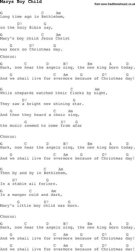 Christmas Carolsong Lyrics With Chords For Marys Boy Child Guitar