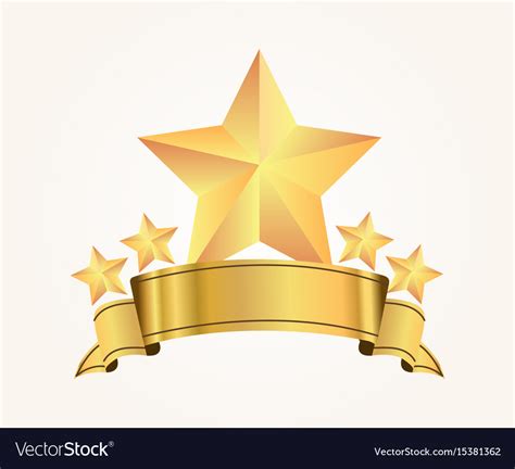 Five Golden Stars With Ribbon On Soft Background Vector Image