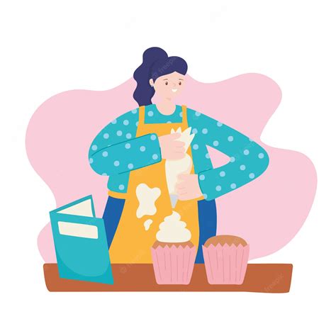 Atividades De Pessoas Mulher Cozinhar Cupcakes Doces Receita Livro Dos