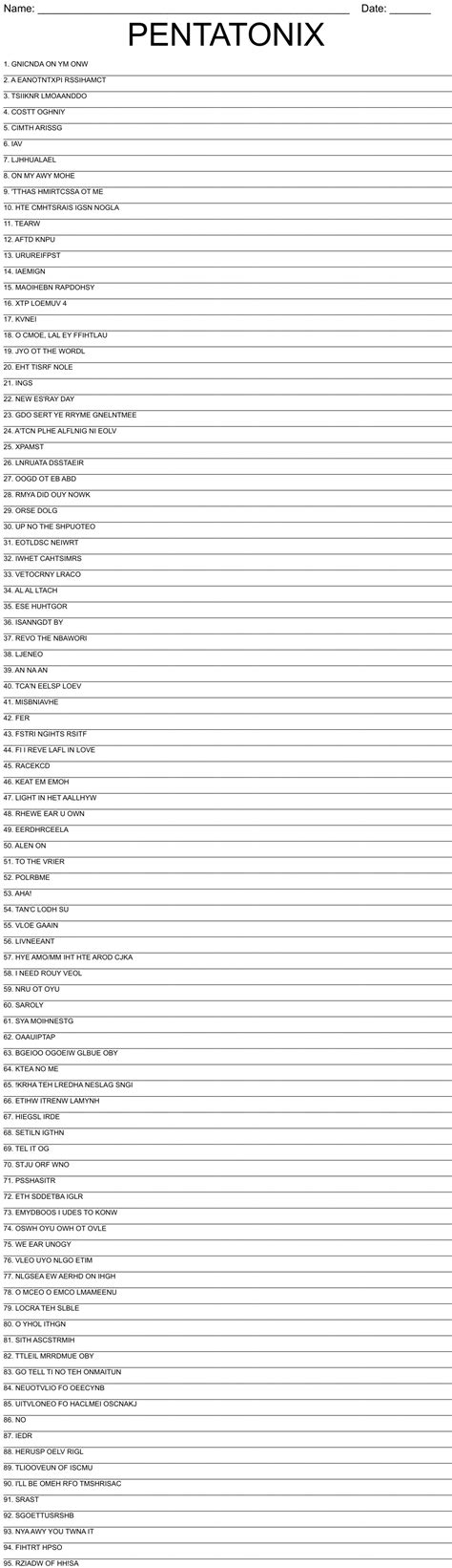 Song Titles Worksheet Wordmint