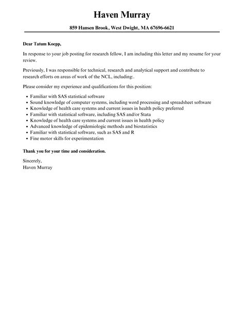 Research Fellow Cover Letter Velvet Jobs