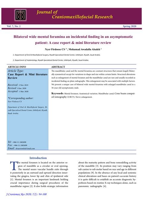 Pdf Bilateral Wide Mental Foramina An Incidental Finding In An