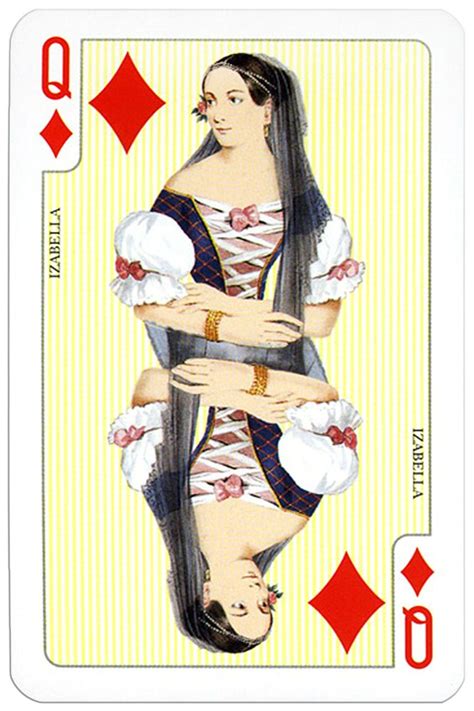 In many european languages, the king and queen begin with the same letter so the latter is often called dame (lady) or variations thereof. Queen of diamonds Izabella from Budapest 1873 deck (With images) | Cards, Deck of cards, Playing ...