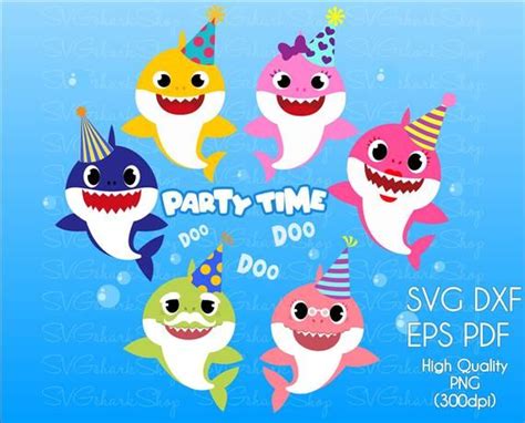 Shark Birthday Party Time Digital Clipart For Svg Dxf And Png
